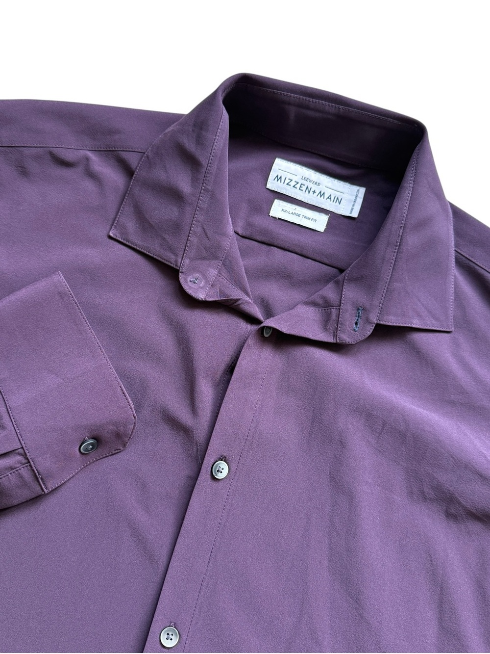 Mizzen+Main Leeward Performance Dress Shirt Purple XXL Trim Fit Stretch Office